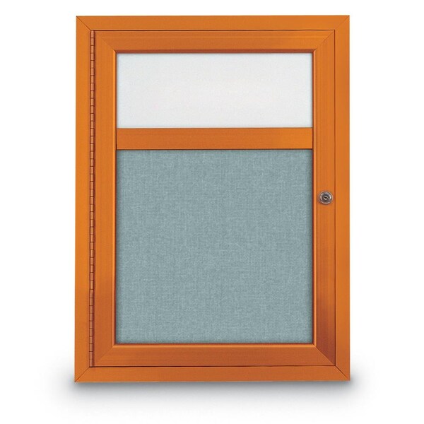 Slim Enclosed Corkboard, 30"x30", Bronze Alum Frame/Cobalt